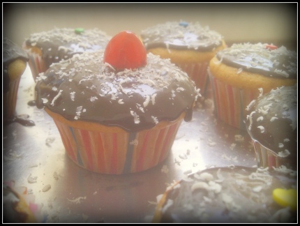 Vanilla Cupcakes with Chocolate ganache frosting